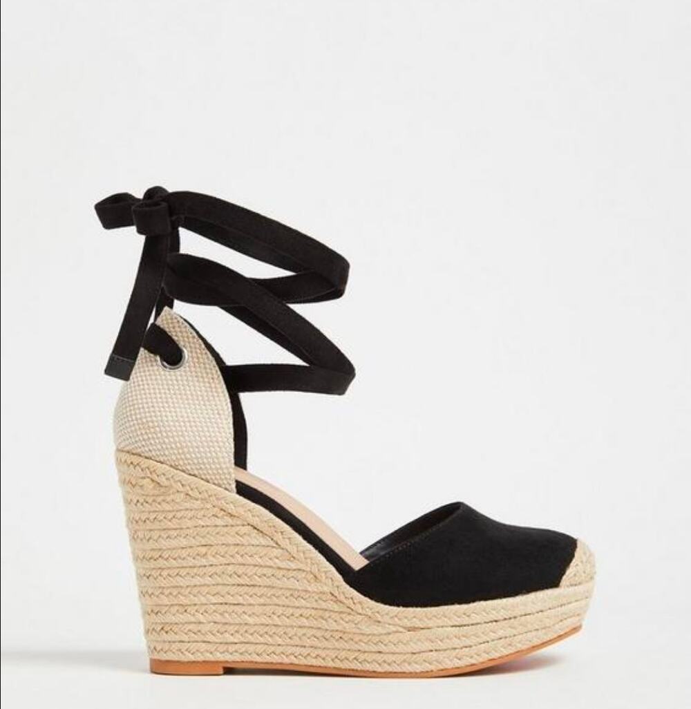 Torrid Black Espadrille Wedge Sandals Size 7.5 WW Lace Up Ankle Strap Platform